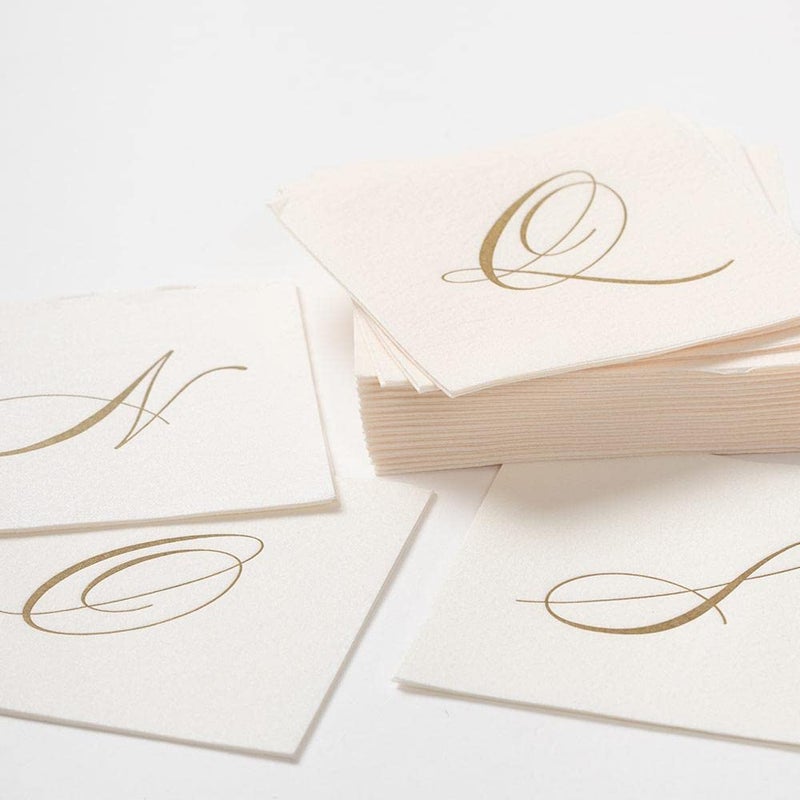 Caspari White Pearl & Gold Paper Linen Boxed Cocktail Napkins in Letter P - Pack of 30 - Image 2